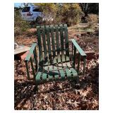 Green Painted Metal Outdoor Chair with Slatted Des