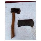Wood-Handled Hatchet with Additional Axe Head
