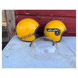 Pair of Yellow Ski-Doo Open-Face Helmets with Remo