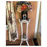 White Wicker Plant Stand With Decor