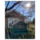 Green Wooden Birdhouse with Multi-Compartment Desi