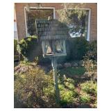 Wood Bird Feeder with Dual Glass Lantern Chimneys