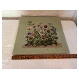 Floral Needlepoint Canvas Artwork on Green Backgro