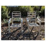 Pair of Metal Outdoor Patio Chairs with Slatted De