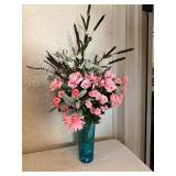 Floral Arrangement in Blue Glass Vase