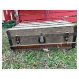 Wood and Metal Storage Trunk with Hinged Lid