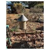 Wooden Birdhouse with Metal Roof and Perch Detail