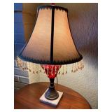 Red Glass Table Lamp with Black Shade and Beaded T