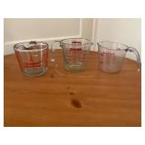 Set of Three Measuring Cups: Anchor Hocking, Pyrex