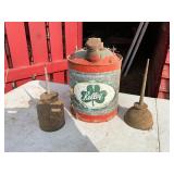 Vintage Metal Oil Can and Two Oilers