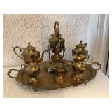 Seven-Piece Brass Coffee and Tea Service Set with