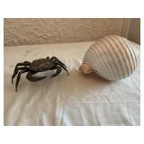 Metal Crab Trinket Box and Large Conch Shell
