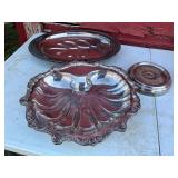 Silver-Plated Serving Dishes and Base, Set of Thre