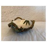 Glazed Ceramic Basket with Bamboo Motif