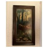VERY EARLY OIL ON CANVAS ELK SIGNED