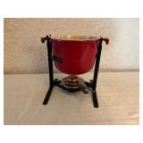 Red Enamel Fondue Pot with Stand and Burner
