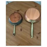Set of Two Copper Fry Pans with Brass Handles by P