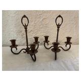 Pair Of Three-Arm Metal Candelabras With Decorativ