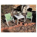 Outdoor Green Sling Chairs And Table Set