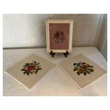 Set of Three Framed Cross-Stitch Artwork Pieces