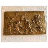 Bronze-Look Relief Plaque with Cherub Scene