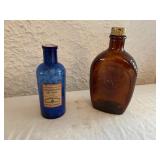 Blue Apothecary Bottle and Embossed Amber Bottle