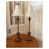 Pair of Gilded Table Lamps with Fabric Shades