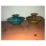 Pair of Glazed Ceramic Chamberstick Holders