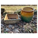 Two Ceramic Outdoor Planters, Square and Rounded D