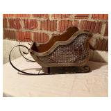 Wood and Wicker Decorative Sleigh with Metal Runne