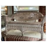 Whitewashed Wicker Settee with Cushion