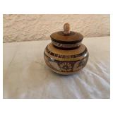 Decorative Lidded Wooden Vessel with Engraved Desi