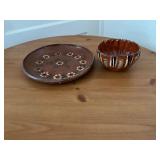 Hand-Painted Ceramic Plate and Bowl with Floral an