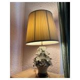 Porcelain Floral Table Lamp with Pleated Shade