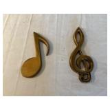 Set of Two Brass Musical Note Wall Plaques