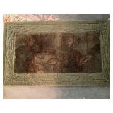 Rectangular Green Rug with Textured Edges and Abst