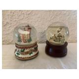 Pair of Christmas-Themed Snow Globes with Decorati
