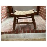 Rustic Stool with Woven Seat and Rounded Wood Fram