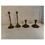 Set of Brass Candlesticks with Hexagonal and Flare