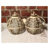 Pair of White Painted Metal Globe Pendant Light Fi