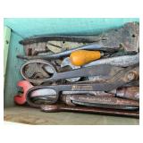 Green Wood Tool Chest with Assorted Vintage Tools