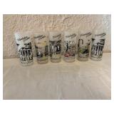 Set of 6 Frosted Glass Tumblers with Plantation Sc