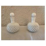 Pair of White Milk Glass Hobnail Perfume Bottles