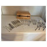Set of Silverplate Flatware with Wooden Storage Bo
