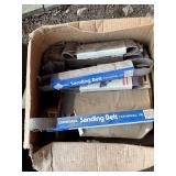 Box of Various Sanding Belts and Supplies