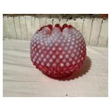 Cranberry Red Hobnail Glass Vase with Ruffled Rim