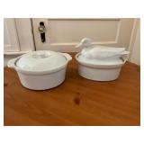 Set of Two White Ceramic Serving Dishes, One with