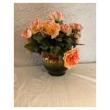 Ceramic Flower Vase with Artificial Orange-Pink Ro