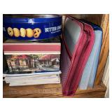 Assorted Storage Items, Tins, Files, and Paper