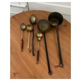 Set of 6 Brass and Metal Ladles with Handles